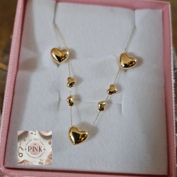 NEW Heart Station Necklace 18K Japan real Gold Stamped 40cm - Picture 7 of 7